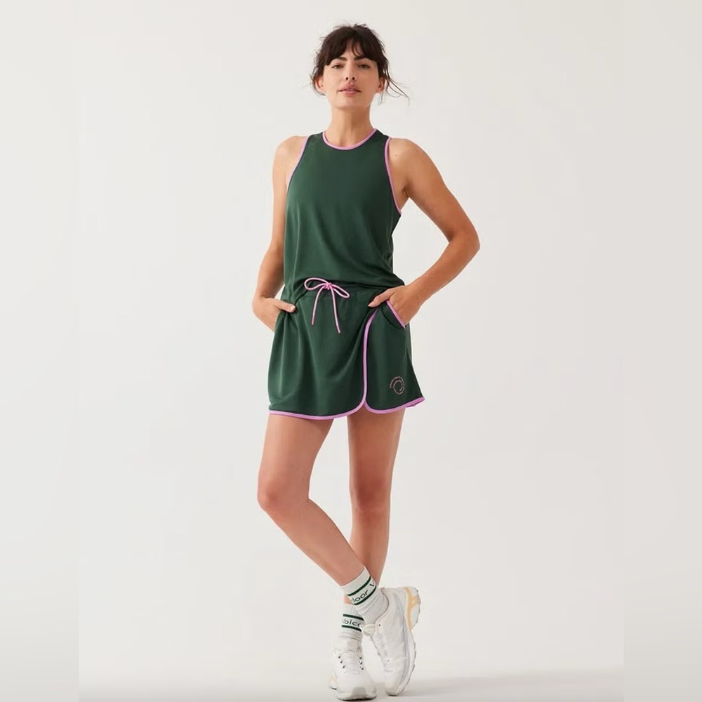 Outdoor Voices Forest Green Tank Top with Pink Trim